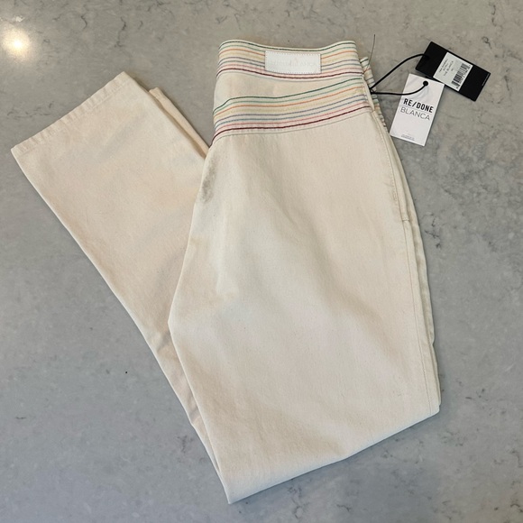Re Done Re/Done Denim Blanca Jeans White Cream Rainbow Stitching 30 - Picture 6 of 6